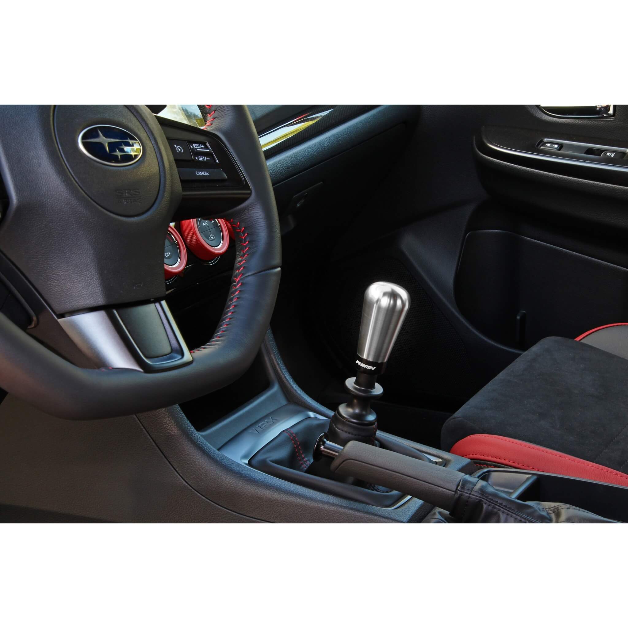 Perrin Shift Knob w/ Rattle Fix (Brushed Stainless Steel, 1.8in Tapered), 2015-2026 WRX - Angle 4