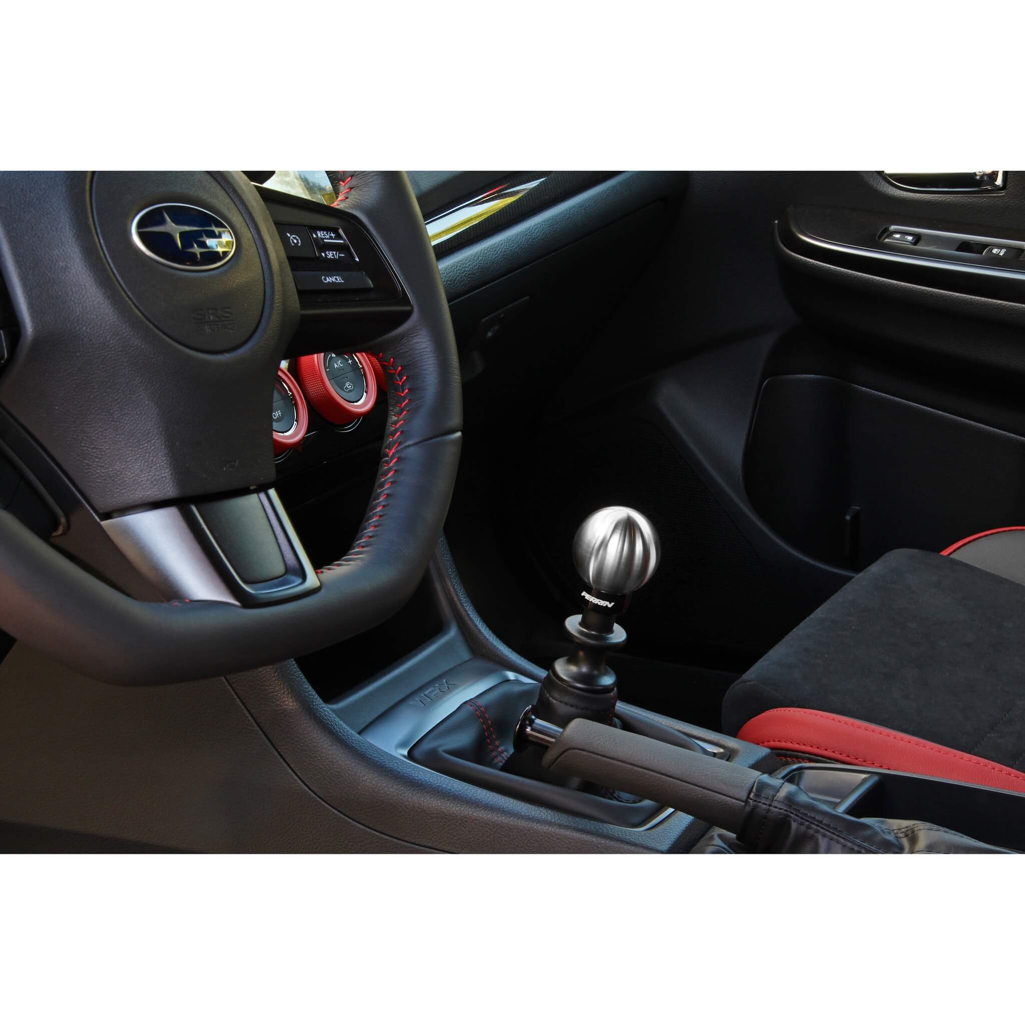 Perrin Shift Knob w/ Rattle Fix (Brushed Stainless Steel, 2.0in Ball), 2015-2026 WRX - Angle 4