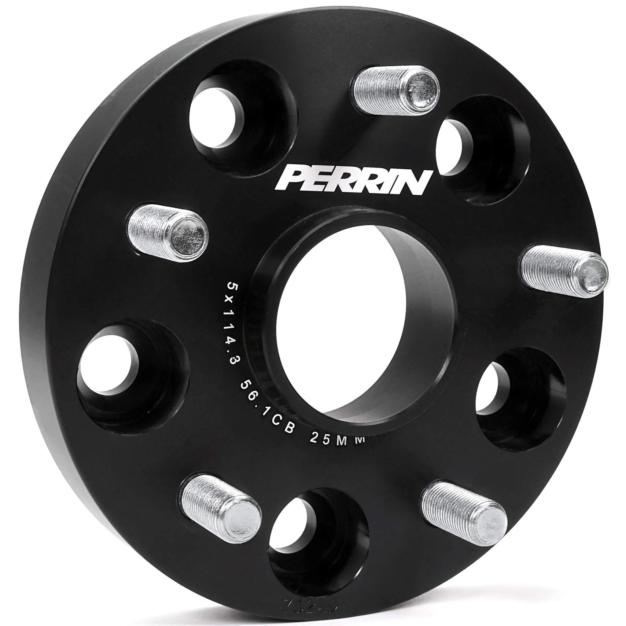 Perrin Wheel Spacers (25mm, 5x114.3, 56.1mm Hub, Pair/2, Black), 2005-2021 STi & 2015-2025 WRX - Angle 2