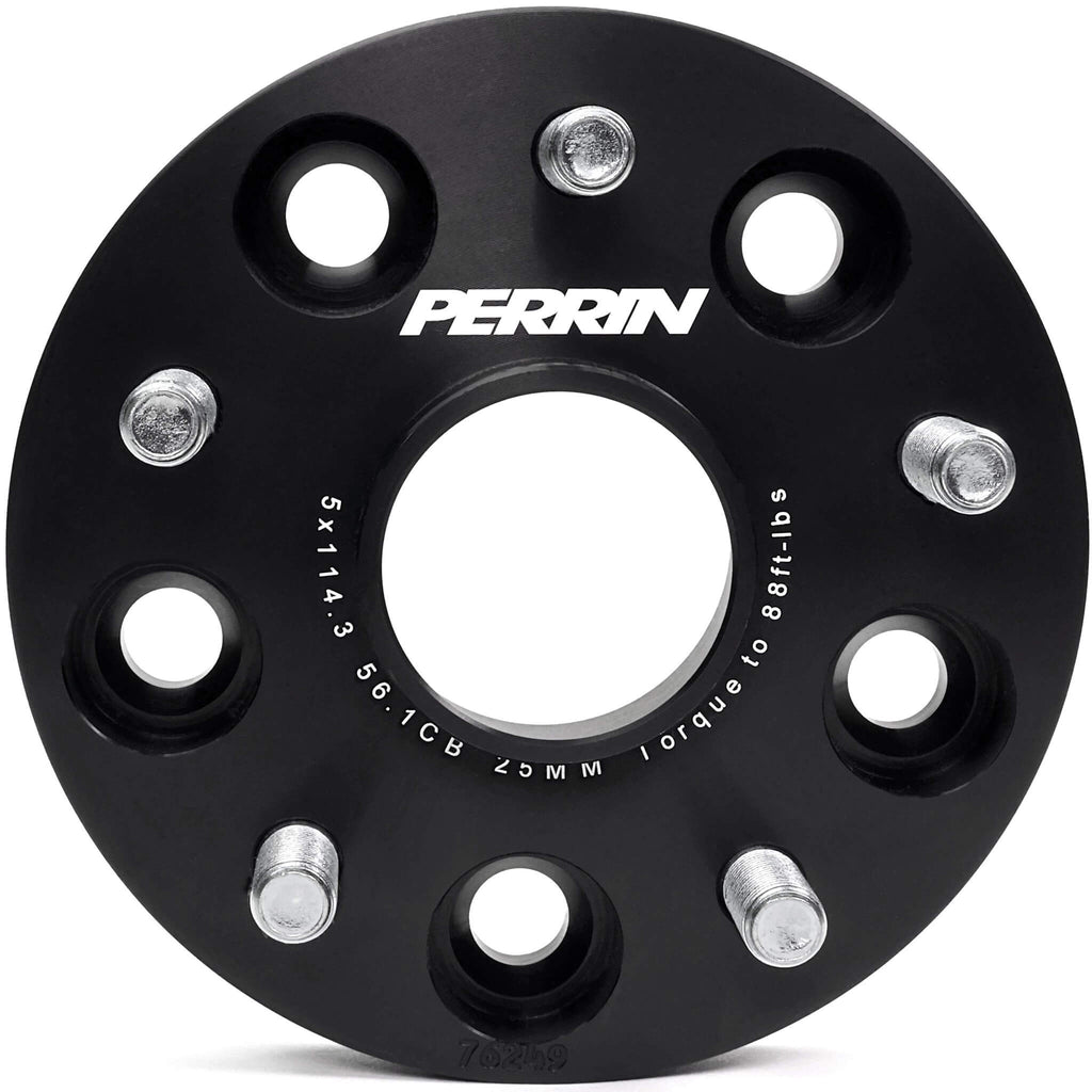 Perrin Wheel Spacers (25mm, 5x114.3, 56.1mm Hub, Pair/2, Black), 2005-2021 STi & 2015-2025 WRX - Angle 3