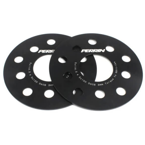Perrin Wheel Spacers (3mm, 5x100 & 5x114.3, Pair/2, Black), 2004-2021 STi & 2002-2026 WRX - Angle 2