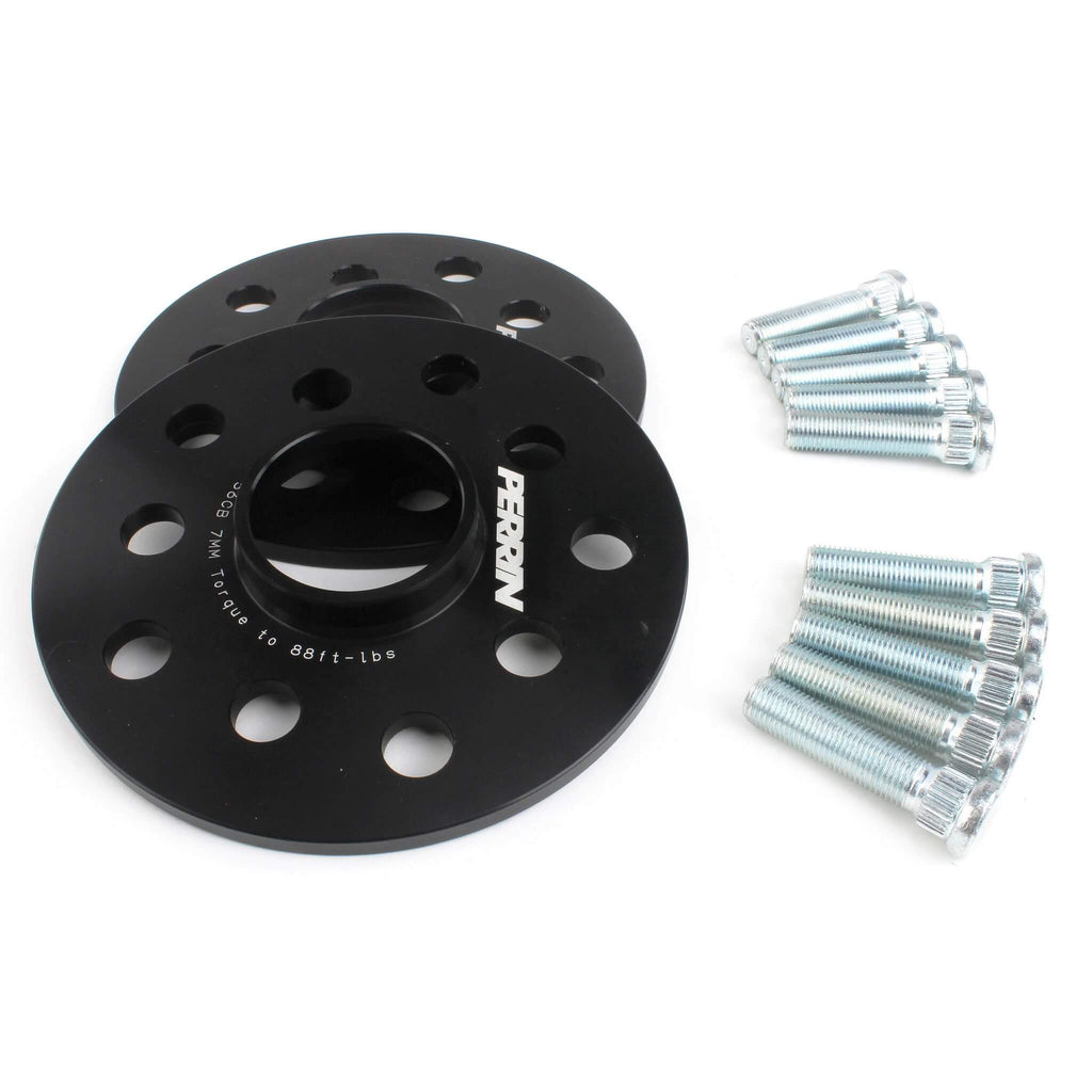 Perrin Wheel Spacers w/ Studs (7mm, 5x100 & 5x114.3, Pair/2, Black), 2004-2021 STi & 2002-2026 WRX