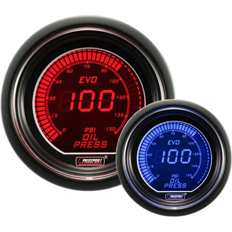 Prosport EVO Series Oil Pressure Gauge (METRIC, 52mm, Blue/Red)
