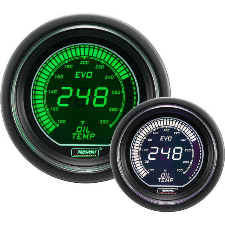 Prosport EVO Series Oil Temp Gauge (52mm, Green & White)