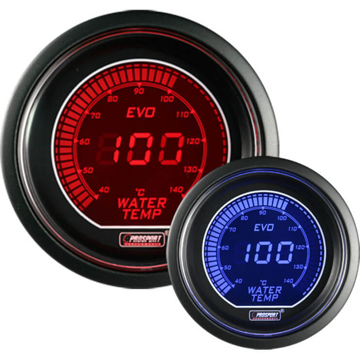 Prosport EVO Series Water Temp Gauge (METRIC, 52mm, Blue/Red)