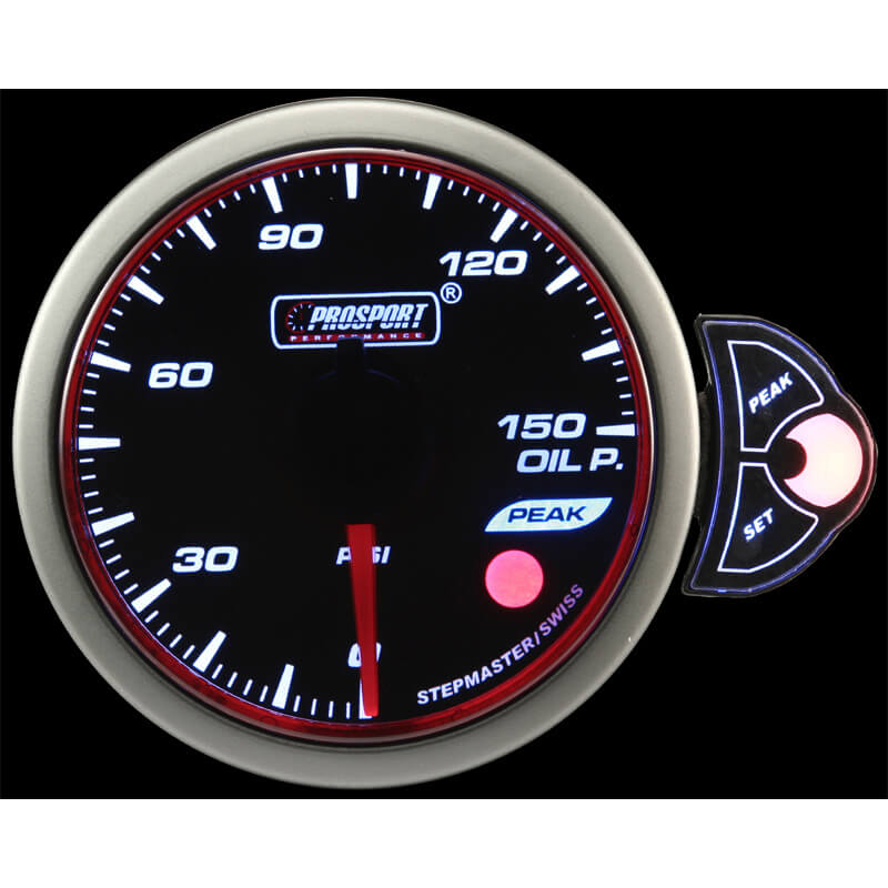 Prosport Halo Series Oil Pressure Gauge (52mm, 3 Color, Peak/Warn)