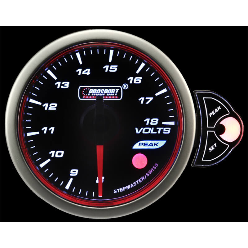 Prosport Halo Series Voltmeter Gauge (52mm, 3 Color, Peak/Warn)