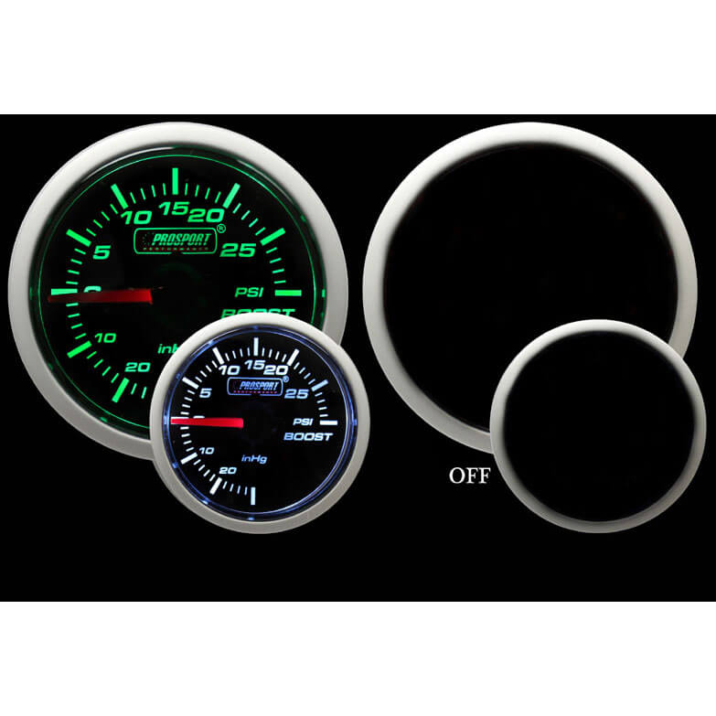 Prosport Performance Series Boost Gauge (52mm, Mechanical, Green/White)