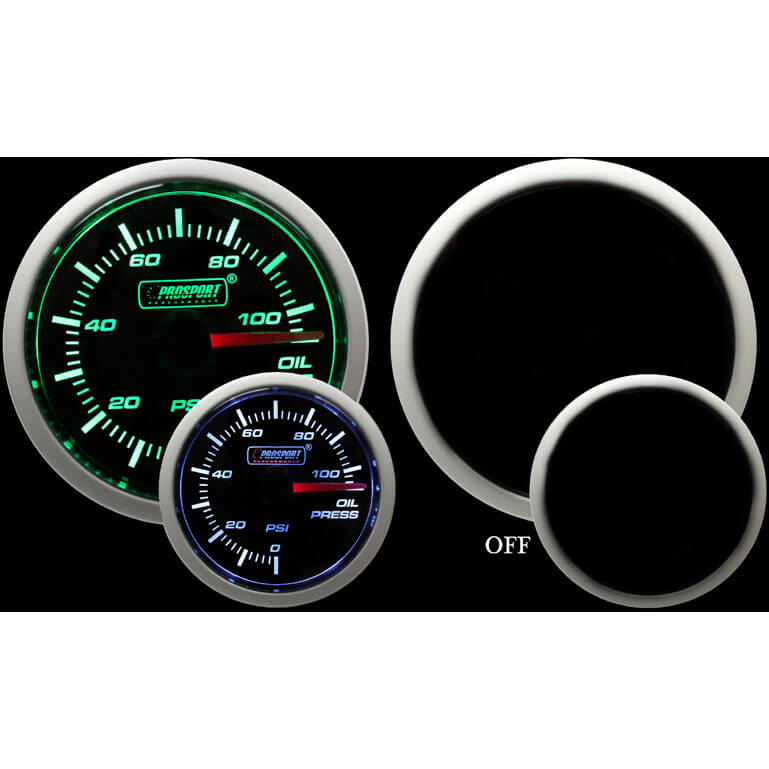 Prosport Performance Series Oil Pressure Gauge (52mm, Green/White)