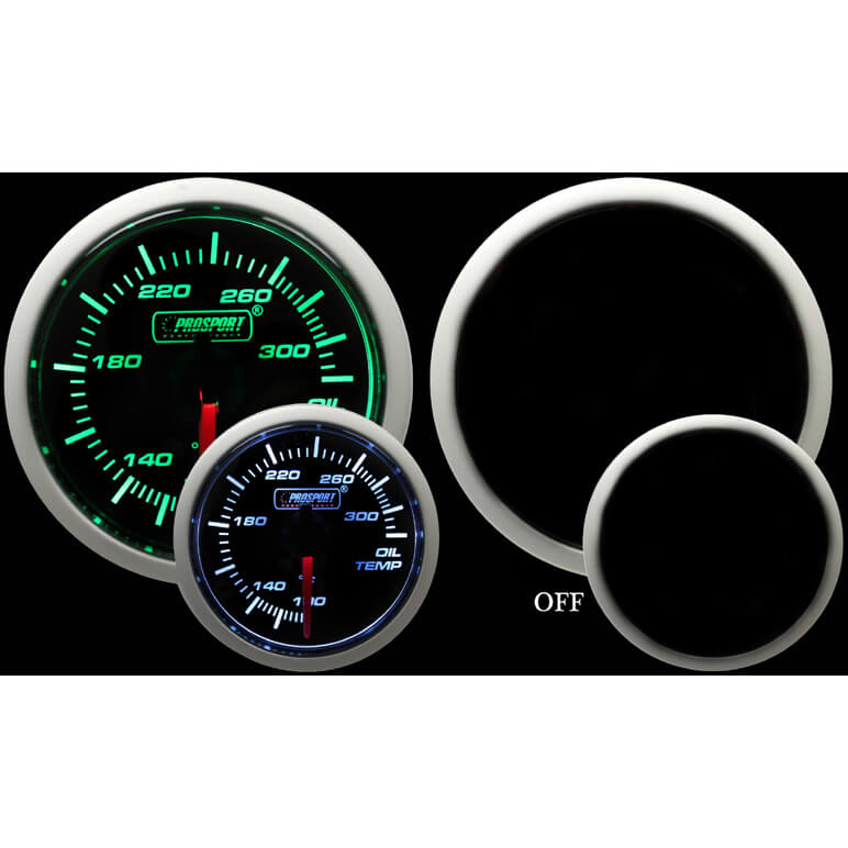 Prosport Performance Series Oil Temp Gauge (52mm, Green/White)