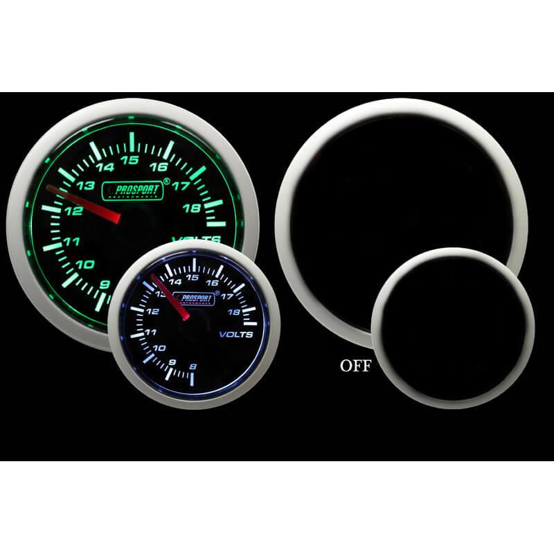 Prosport Performance Series Voltmeter Gauge (52mm, Green/White)