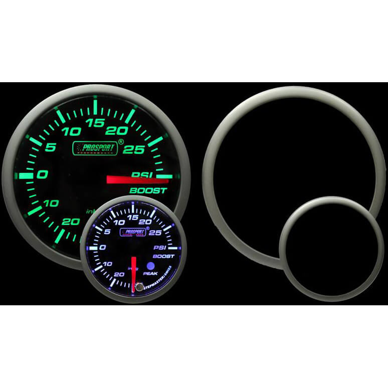 Prosport Premium Boost Gauge (52mm, Green/White, Peak/Warn)