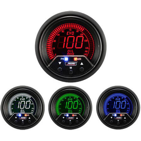 Prosport Premium EVO Oil Pressure Gauge (60mm, 4 Color, Peak/Warn)