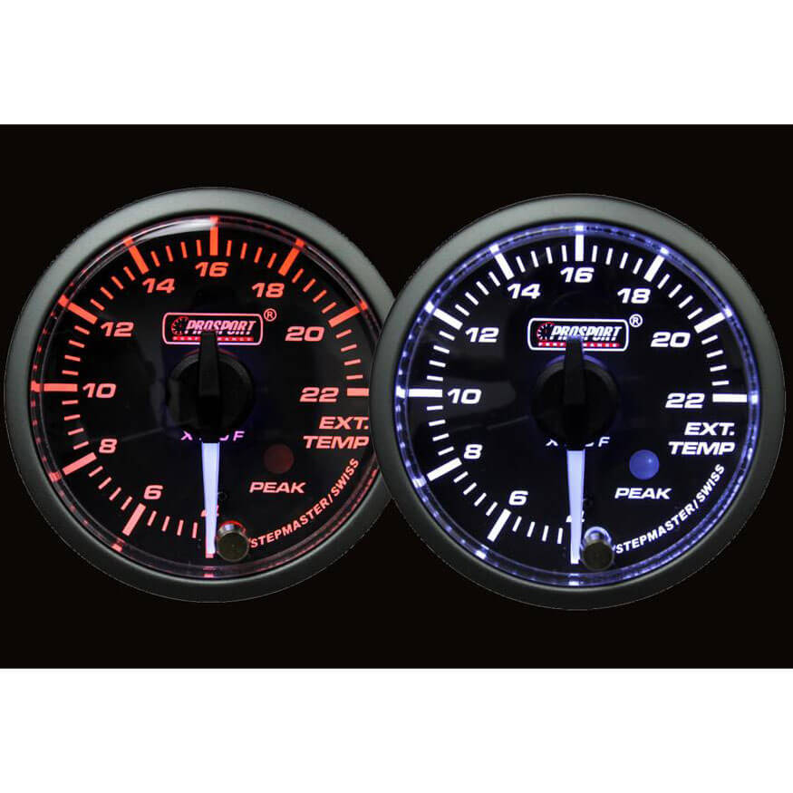 Prosport Premium Exhaust Temp (EGT) Gauge (52mm, Amber/White, Peak/Warn)