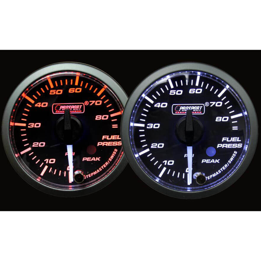 Prosport Premium Fuel Pressure Gauge (52mm, Amber/White, Peak/Warn)