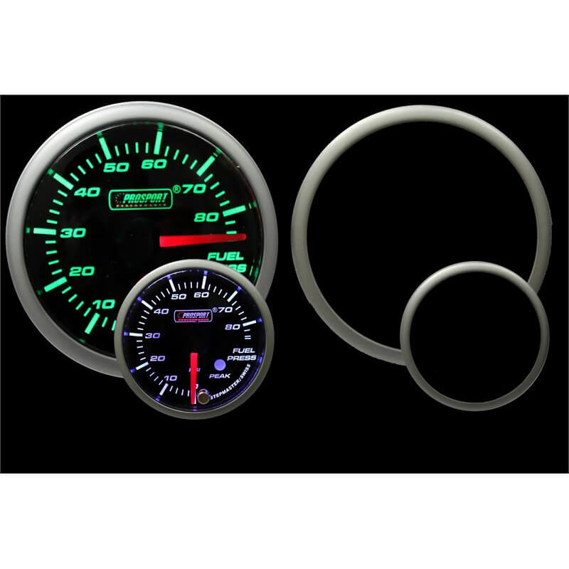Prosport Premium Fuel Pressure Gauge (52mm, Green/White, Peak/Warn)