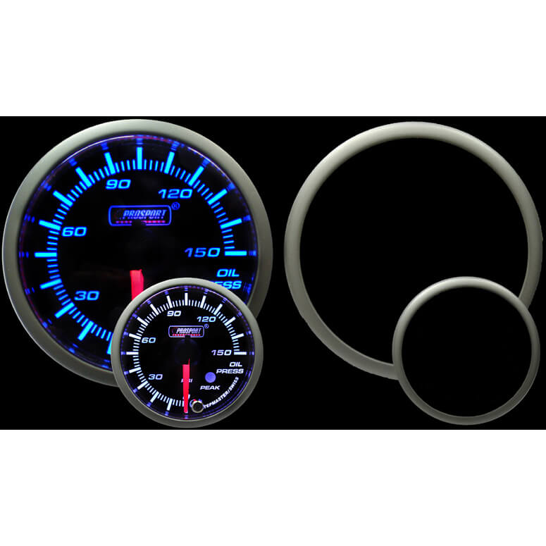 Prosport Premium Oil Pressure Gauge (52mm, Blue/White, Peak/Warn)