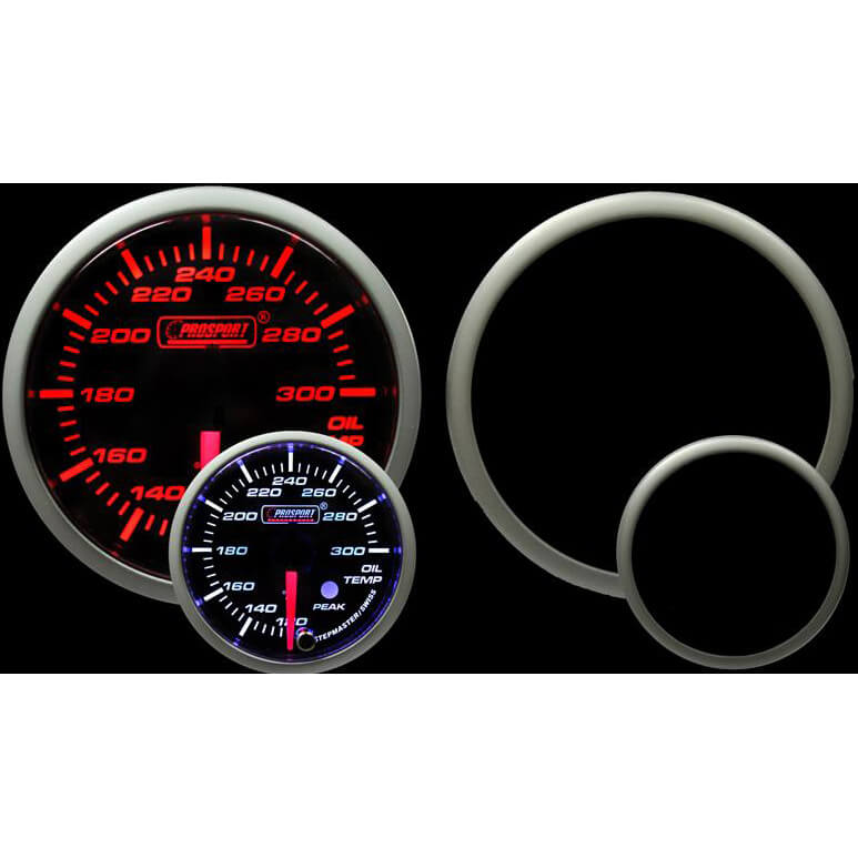 Prosport Premium Oil Temp Gauge (52mm, Amber/White, Peak/Warn)