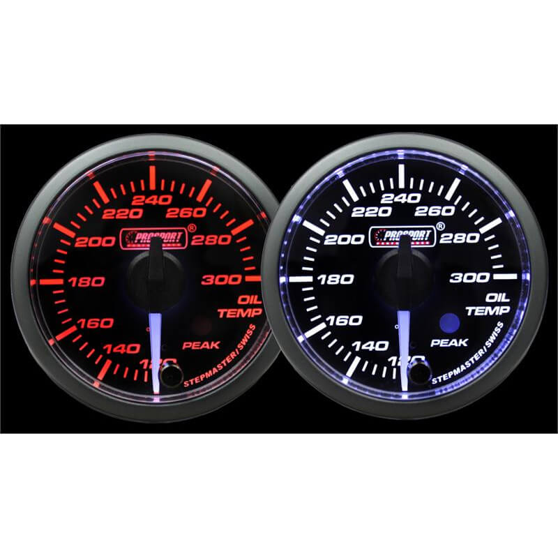 Prosport Premium Oil Temp Gauge (52mm, Amber/White, Peak/Warn)