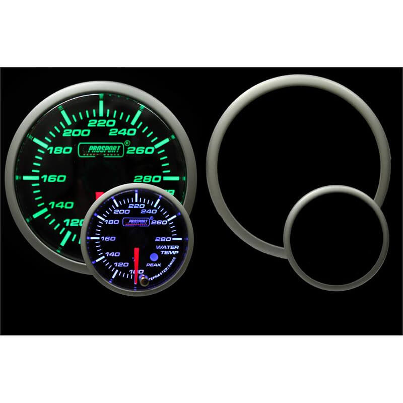 Prosport Premium Water Temp Gauge (52mm, Green/White, Peak/Warn)