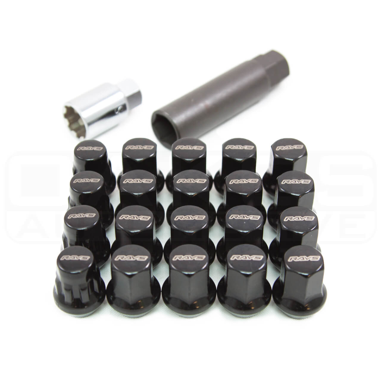 Rays Lug Nuts & Locks Set (16 Lugs, 4 Locks, 1 17mm Hex Adapter & 1 Key (12x1.25, Black)