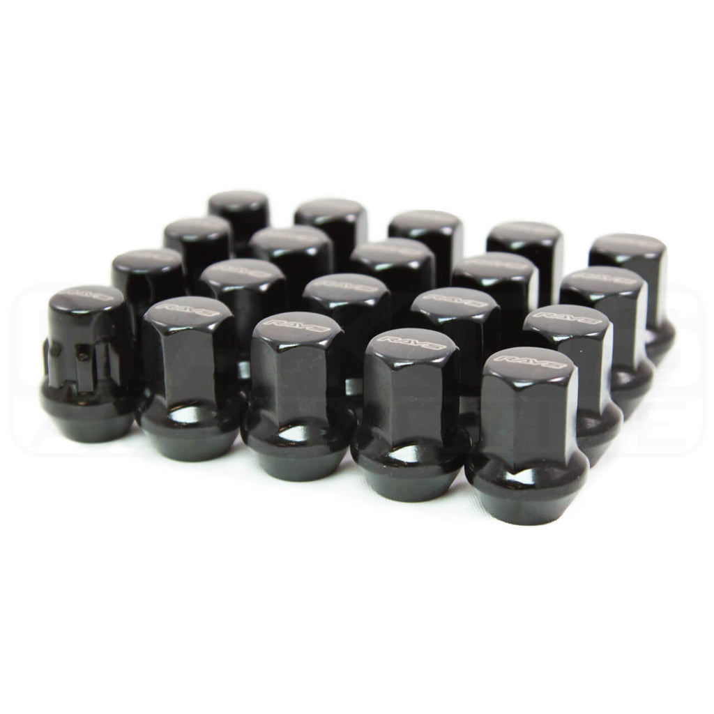 Rays Lug Nuts & Locks Set (16 Lugs, 4 Locks, 1 17mm Hex Adapter & 1 Key (12x1.25, Black) - Angle 3