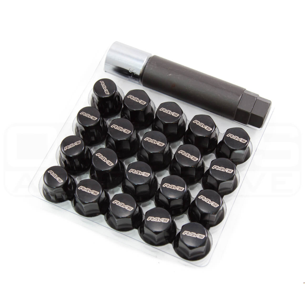 Rays M12x1.50 5 Holes 16pcs Nut, 4pcs Lock Nut, 1 Adapter & 1 Lock Nut Key - Black - Angle 4