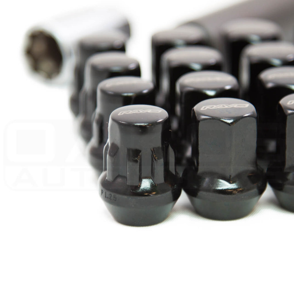 Rays M12x1.50 5 Holes 16pcs Nut, 4pcs Lock Nut, 1 Adapter & 1 Lock Nut Key - Black - Angle 6