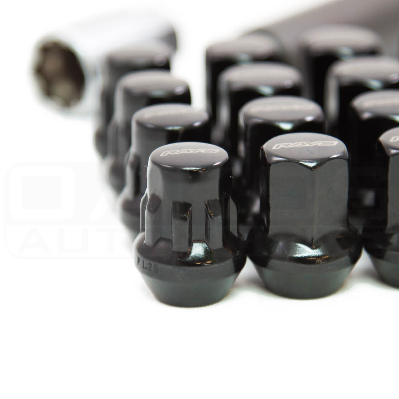 Rays M12x1.50 5 Holes 16pcs Nut, 4pcs Lock Nut, 1 Adapter & 1 Lock Nut Key - Black - Angle 6