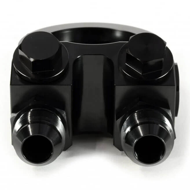 Roger Clark Motorsport Black Series 2-Port Thermostat Oil Sandwich Plate, 2002-2014 WRX & 2004-2021 STi - Angle 3