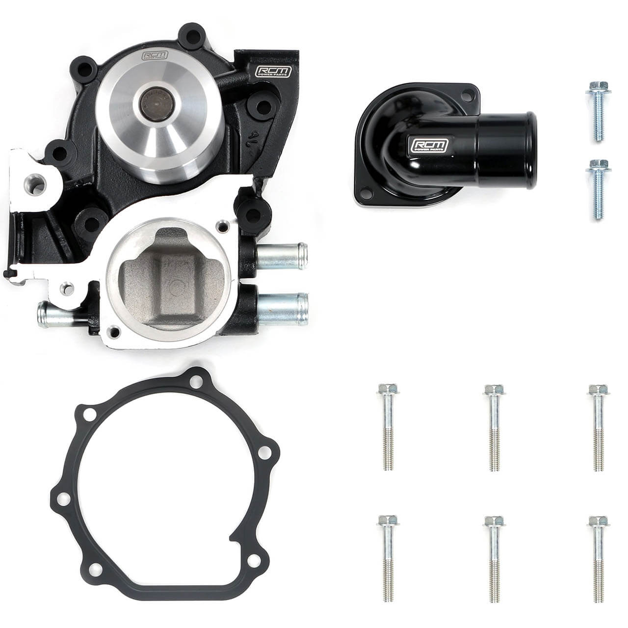 Roger Clark Motorsport Black Series Water Pump - 3 Port, 2004-2007 WRX & 2004-2021 STi - Angle 3