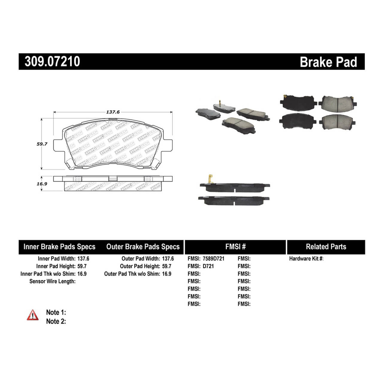 StopTech Front 'Sport' Brake Pads, 2002 WRX