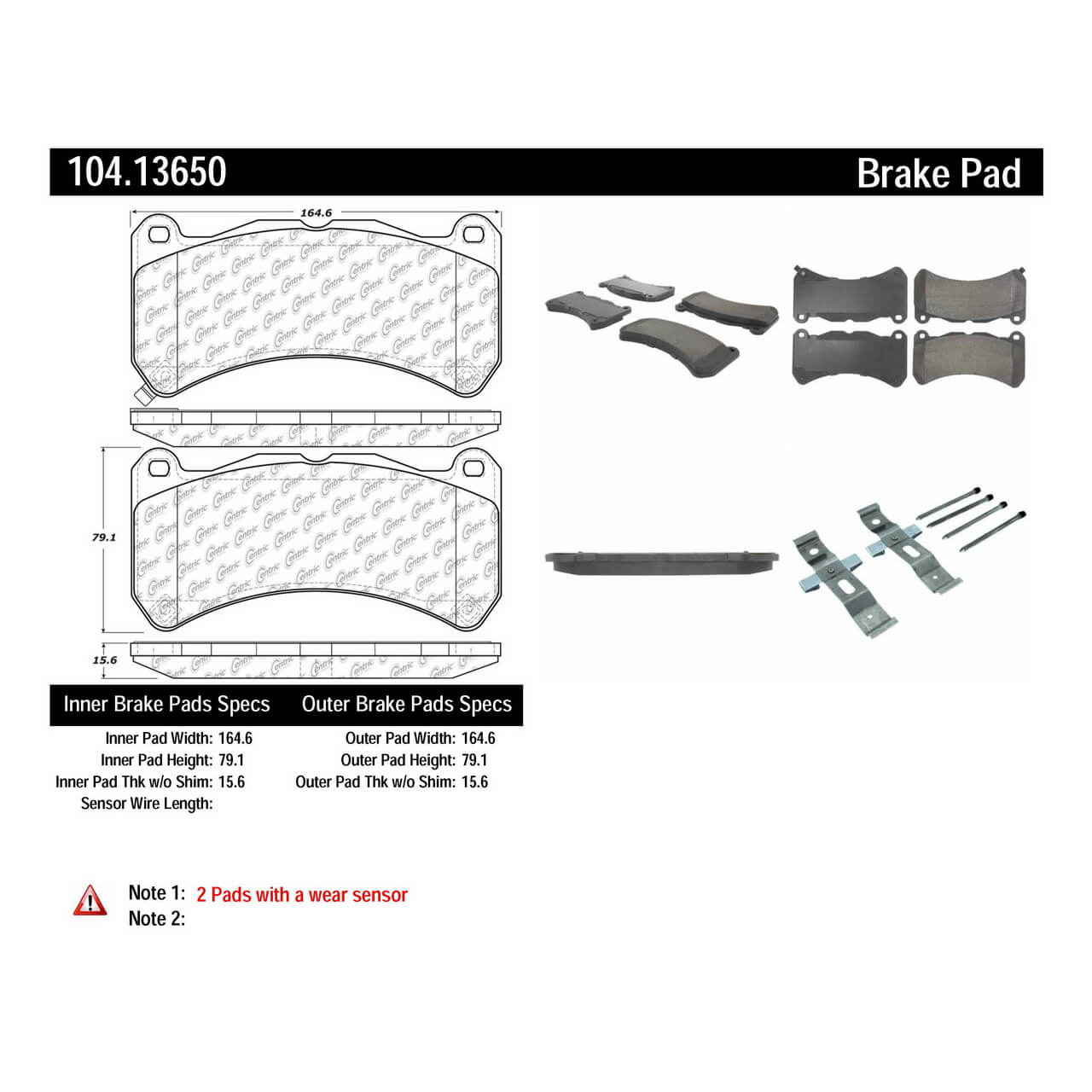 Centric PosiQuiet Semi-Metallic Front Brake Pads, 2018-2021 STi - Angle 4