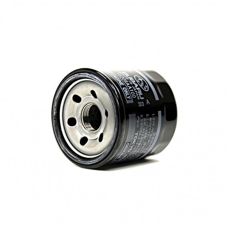 Subaru (OEM) Black "Tokyo Roki" Oil Filter (15208AA100), 2002-2014 WRX & 2004-2021 STi - Angle 2