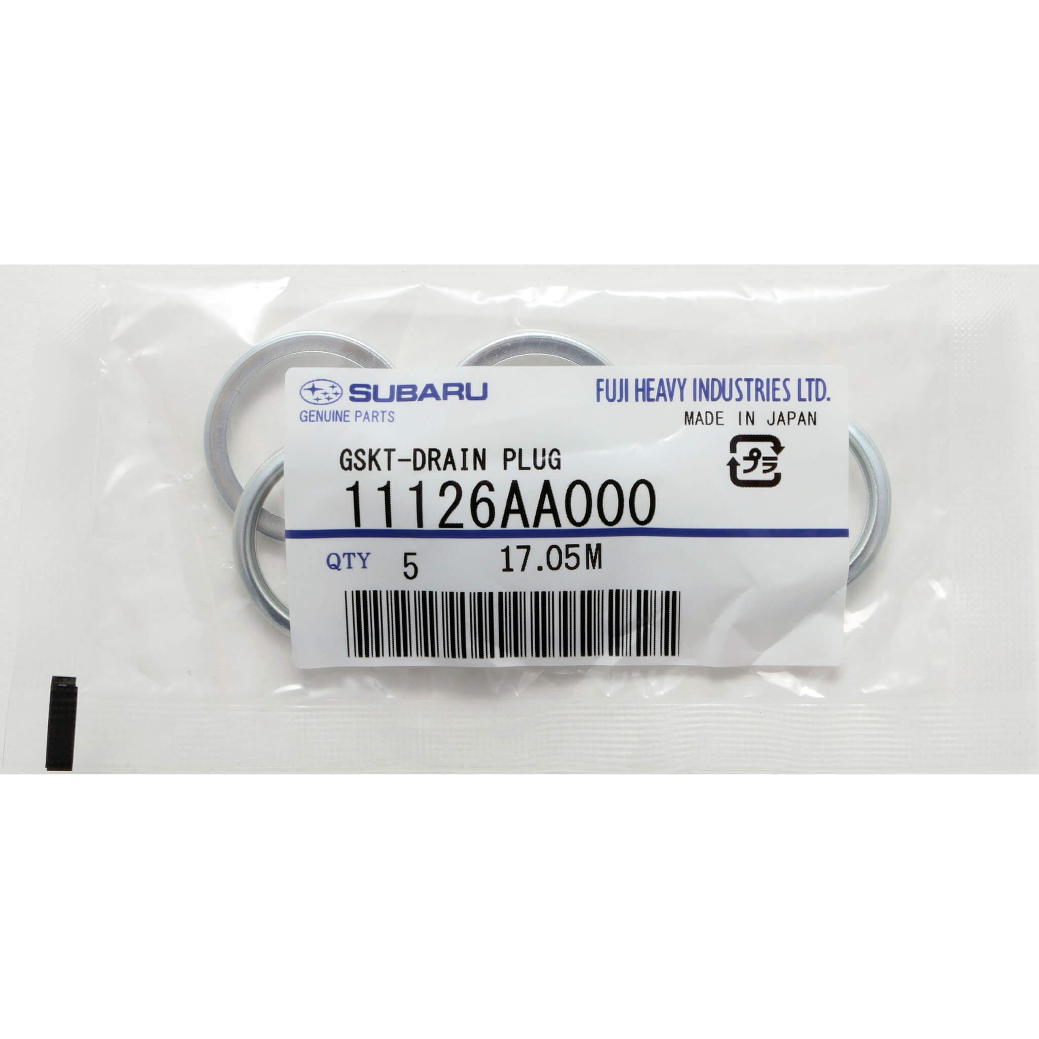 Subaru (OEM) Oil Pan Drain Plug Crush Washer (Pack/5), 2002-2014 WRX & 2004-2021 STi - Angle 2