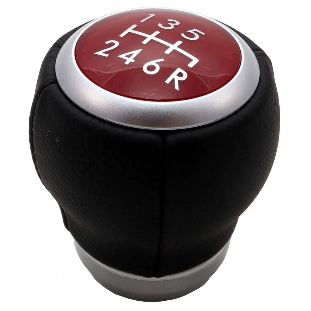 Subaru (OEM) STi Leather Shift Knob (6MT, Red Top), 2004-2021 STi, 2015+ WRX & 2013+ BRZ/FR-S/86