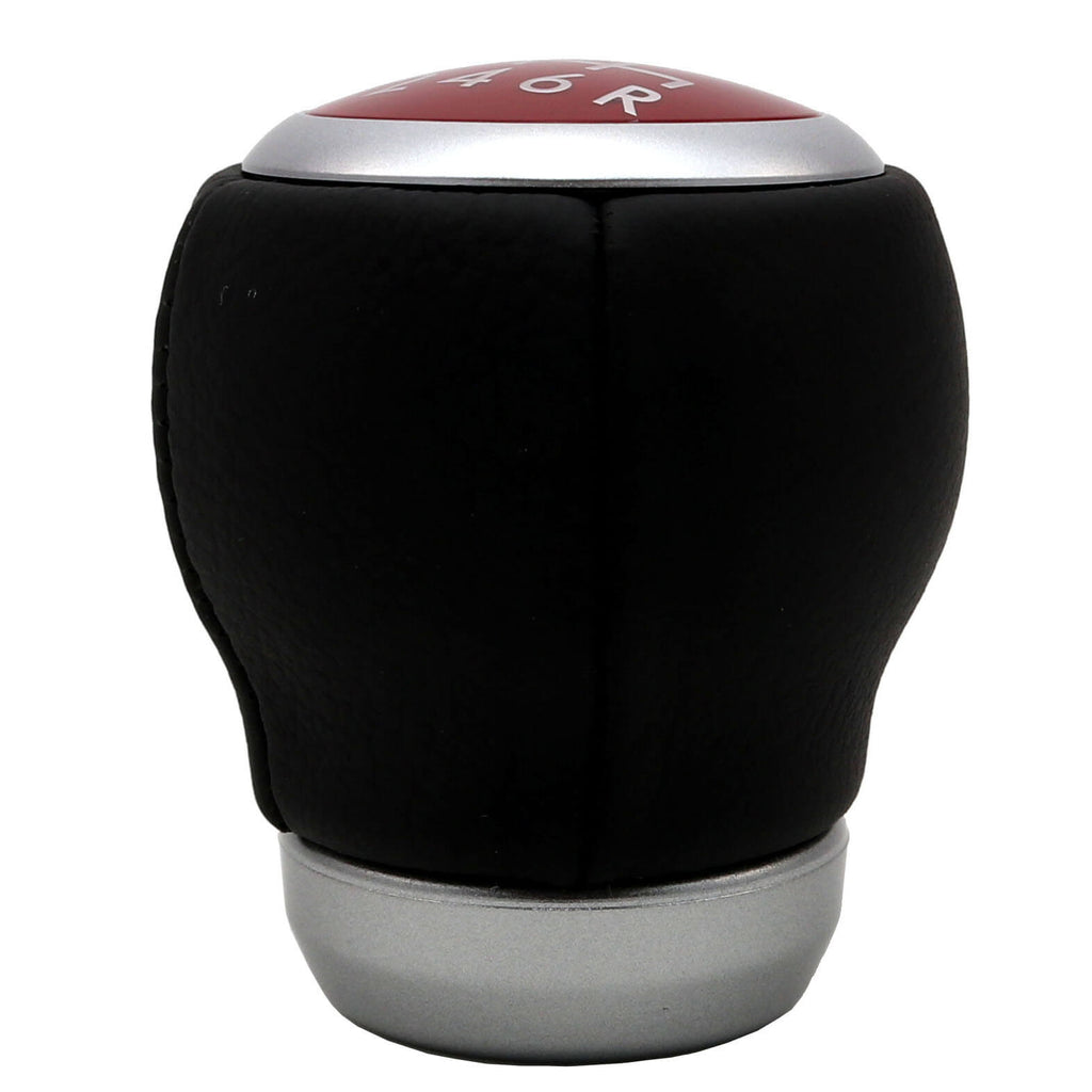 Subaru (OEM) STi Leather Shift Knob (6MT, Red Top), 2004-2021 STi, 2015+ WRX & 2013+ BRZ/FR-S/86 - Angle 2