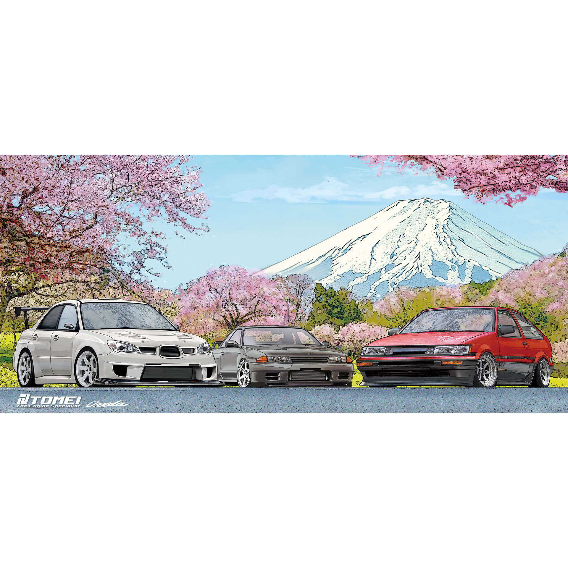 Tomei Coffee Mug w/ GDB/BNR32/AE86 Cherry Blossom Mt. Fuji - Angle 2