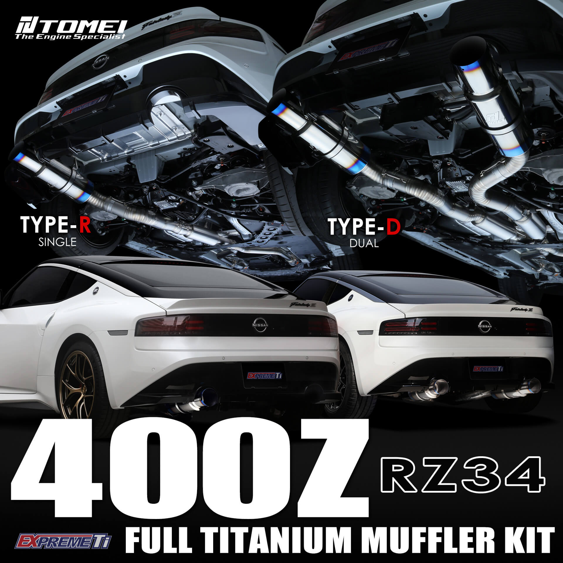 Tomei Expreme Ti Full Titanium Cat-Back Exhaust System (Type-R Single Exit), 2023-2025 Nissan Z - Angle 2