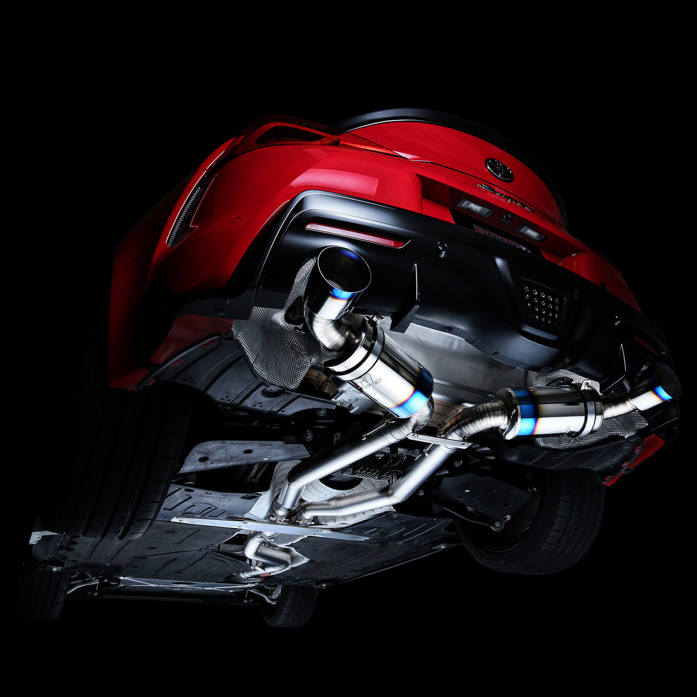 Tomei Expreme Ti Full Titanium Muffler Kit (Type-D, Dual Ti Tips), 2020-2021 GR Supra - Angle 5